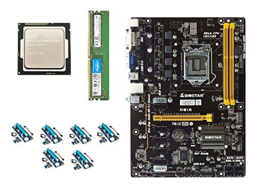 Build Your Own Barebones Mining Rig Bundle with BIOSTAR H81 CryptoCurrency Mining Motherboard – Includes Intel G1820 CPU, 4GB DDR3 RAM and PCI-e Risers – Choose from 860-1500W Power Supply, SSD &amp; Case