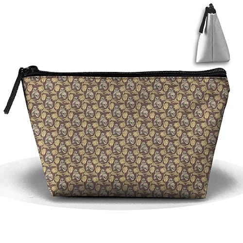Flowers Rattan Skull Pattern Multifunction Portable Pouch Trapezoidal Storage Organizer Bag