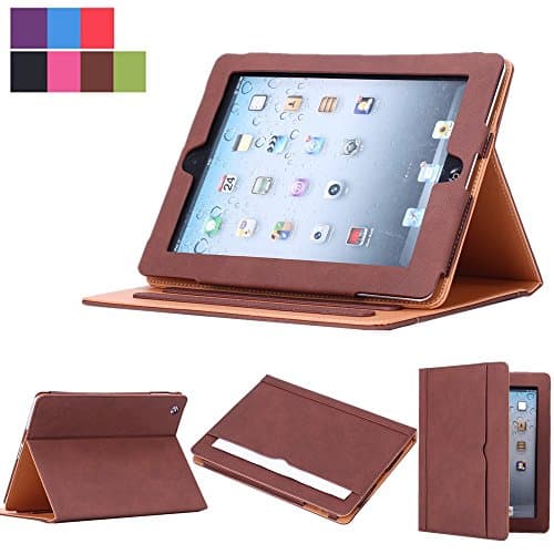 New Apple iPad Mini 4 2015 Version Soft Leather Wallet Smart Cover with Sleep / Wake Feature Flip Case (Brown)