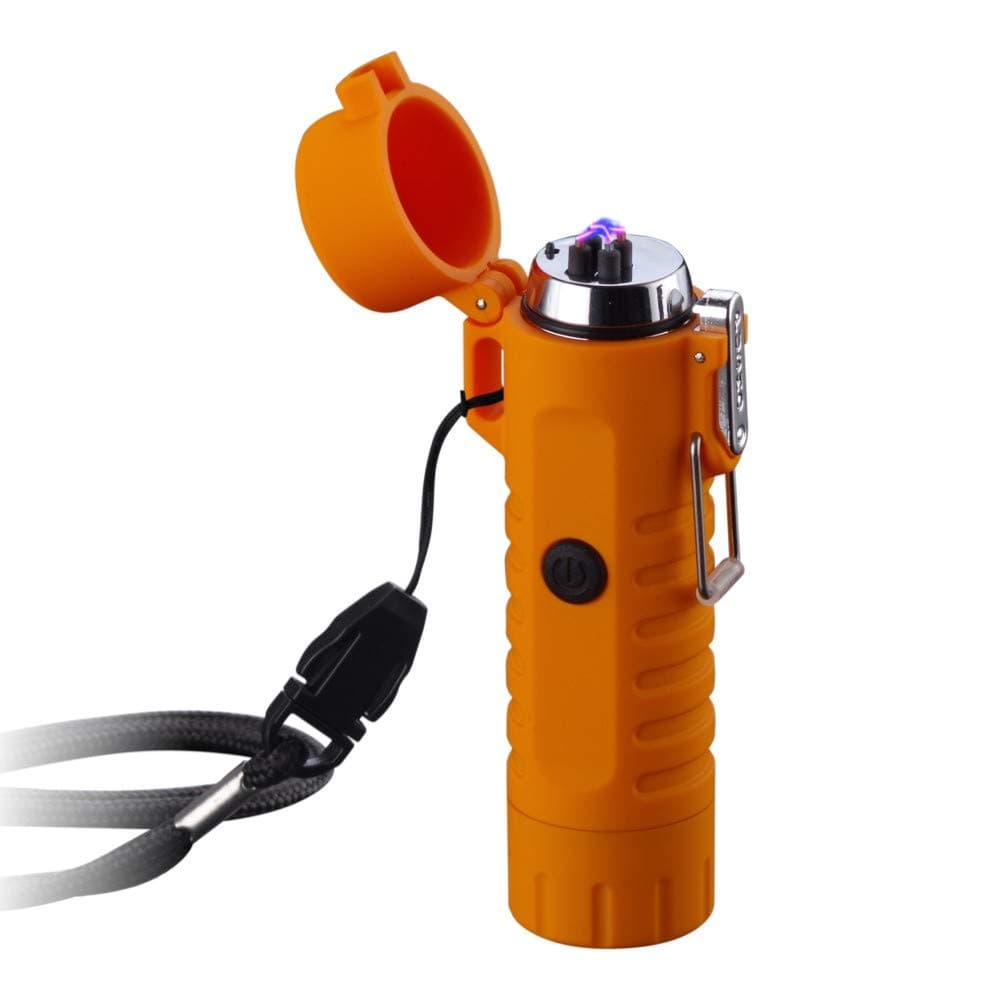 SANShine Dual Arc Lighter with Flashlight Double Arc Plasma USB Rechargeable Flameless Waterproof Stormproof Windproof Mini Electric Lighter for Cigar Candle Cigarette Pipe Sport Outdoor (Orange)