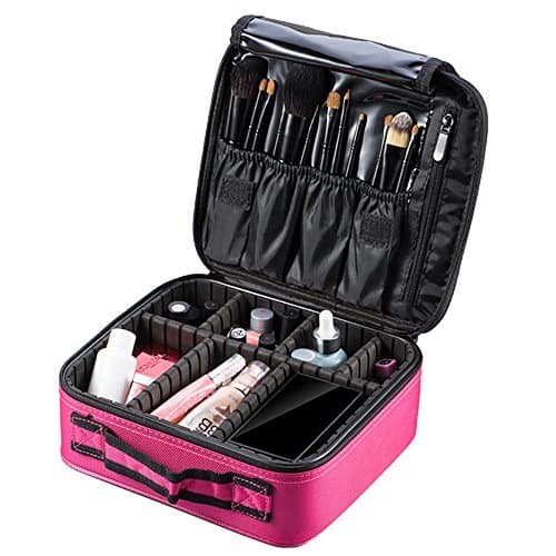 Portable Professional Makeup Case Mini Travel Makeup Bag 2 Layer Makeup Organizer Bag with Adjustable Dividers