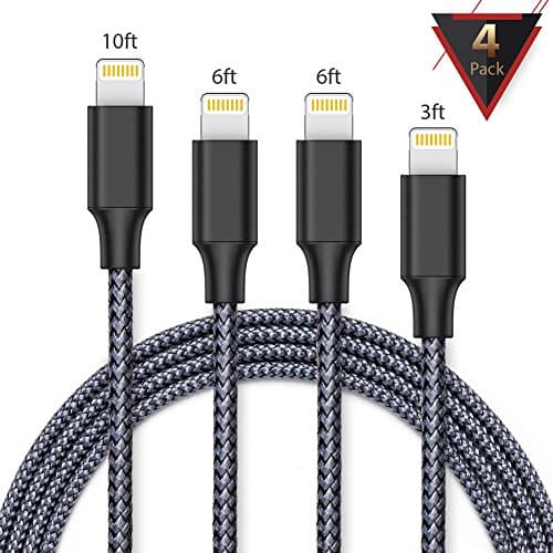 iPhone charger,oduey lightning cable, 4Pack 3FT 6FT 6FT 10FT iphone cord for iPhone X/8/7/7 Plus/6s/6s Plus/6/6 Plus/SE/5s/5c/5,iPad/iPod-Black Grey …