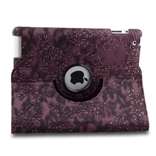 L-Asher Auto Sleep/Wake Function 360 Degree Rotating Smart Multi-Position Stand Case Cover for 9.7 inch iPad 4th Generation with Retina Display &amp; iPad 3 &amp; iPad 2 with a Stylus as a Gift--Floral Pattern,Purple