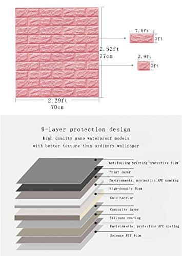 YOMM 5PCS 3D solid brick wall stickers, nano waterproof and XPE foam self-adhesive wallpaper crash soft pack bedroom living room background TV decorative art wall tiles (Pink)