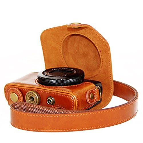 zdMoon Brown Leather Hard Camera protect case bag Grip strap for Canon PowerShot G7X