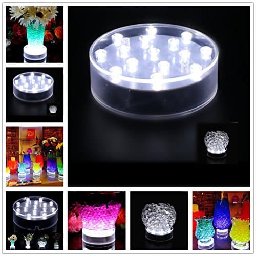 4 Inch Round Acrylic LED Vase Base Light Cup Display Base USB Charging Port or Battery-powed -with 15 Super Bright White LED Beads