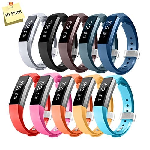 THRODY Fitbit Alta Bands Large 10 Pack, Fitbit Smart Alta and Alta HR Soft Adjustable Replacement Accessories Bracelet Wristband with Fastener&Metal Clasp Women Men Girls Boys(No Tracker)