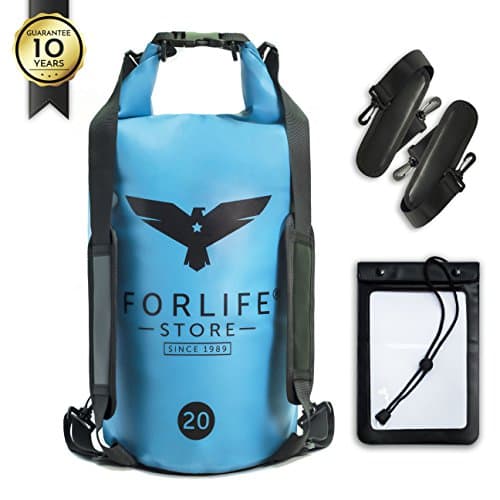 Premium Dry Bag Waterproof Sack Pack with Clear Plastic Panel, Padded Shoulder Straps, Bonus Waterproof Case | The Best Gear for Outdoor Activities and Sports | Green Blue 10L 20L by ForlifeStore