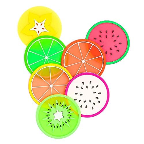 Aoligei Fruit Coaster,Fruit Slice Silicone Coasters Non Slip Colorful Unique Coasters,Mat Silicone Rubber Coaster for Wine, Glass, Tea(7 Pcs)