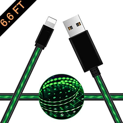 LED Lighting Cable, Oliomp 6.6FT Visible Flowing USB Charger Cord Compatible Phone X Phone 8 8 Plus 7 7 Plus 6s 6s Plus 6 6 Plus Pad Pod Nano (Green)