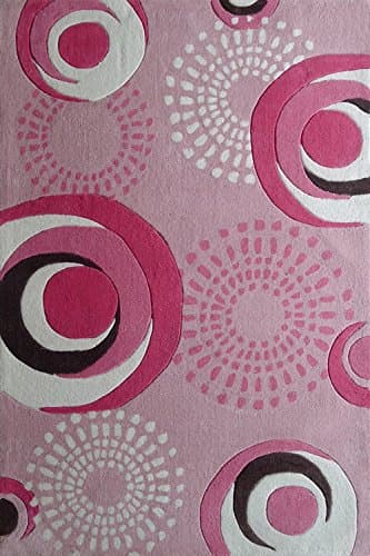 CHIC RUGZ Dancing Circles 100% Polyester Hand Tufted Hand Carved Kids Area Rug, 4' x 6', Pink