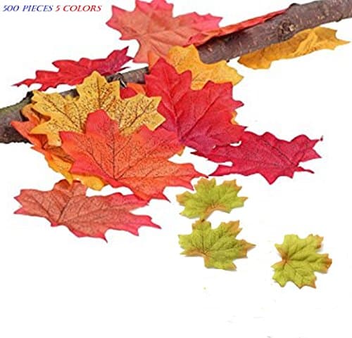 Artificial Maple Leaves 500pcs, Autumn Fall Leaves Dynamic Colors Assorted for Wedding Festival House Photography Background Decorations (MapleLeaf,500pcs,5colors)