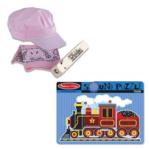 Train Pack -Melissa &amp; Doug Train Puzzle &amp; Pink Train Whistle Set