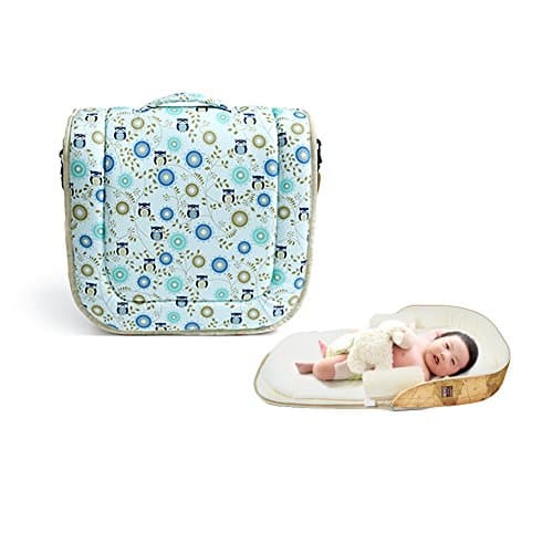 Nuvo Bag 2-in-1 Portable Baby Bed Basic Type and Extra Pad Package (Owl Blue)
