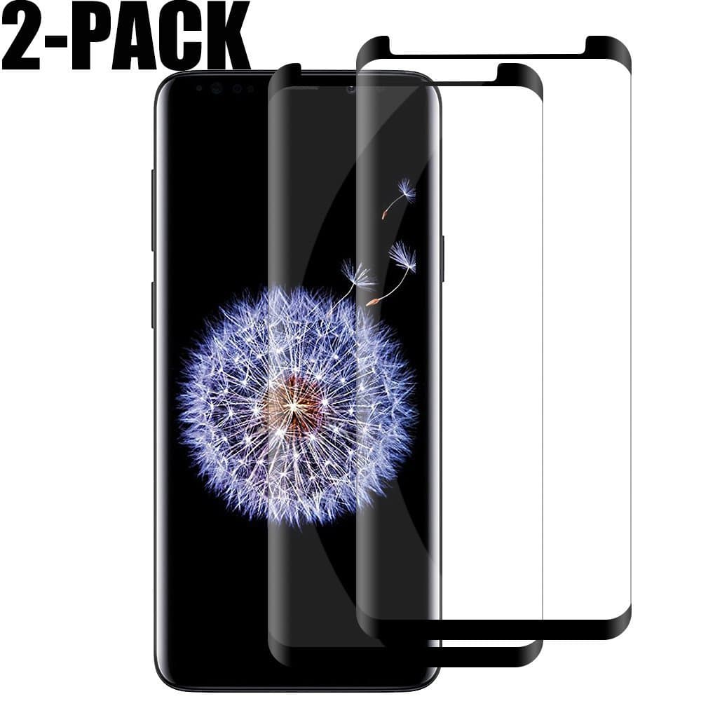 XvDsu [2 Pack Samsung Galaxy S9 Plus Screen Protector, [Full Glue Full Coverage] 9H Hardness Tempered Glass Mobile Phone Protective Film High Definition Clarity Bubble Free Screen Protectors Black
