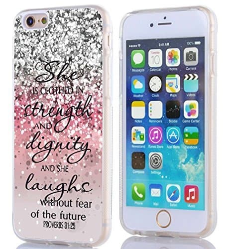 Case For Iphone 6S, Iphone 6 Case Bible Verses Christian Quotes 4.7 Inches Bible Verse Pink Sparkles Glitter Pattern