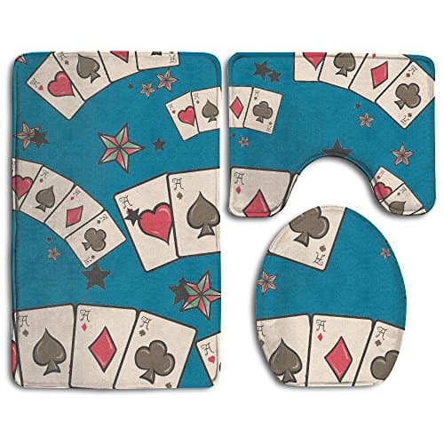 Playing Card Suits 3 Piece Contour Pattern Non-Slip Bath Rug Combed Bath Rug Mat Set