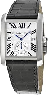CARTIER MEN'S TANK MC BLACK LEATHER BAND STEEL CASE AUTOMATIC WATCH W5330003