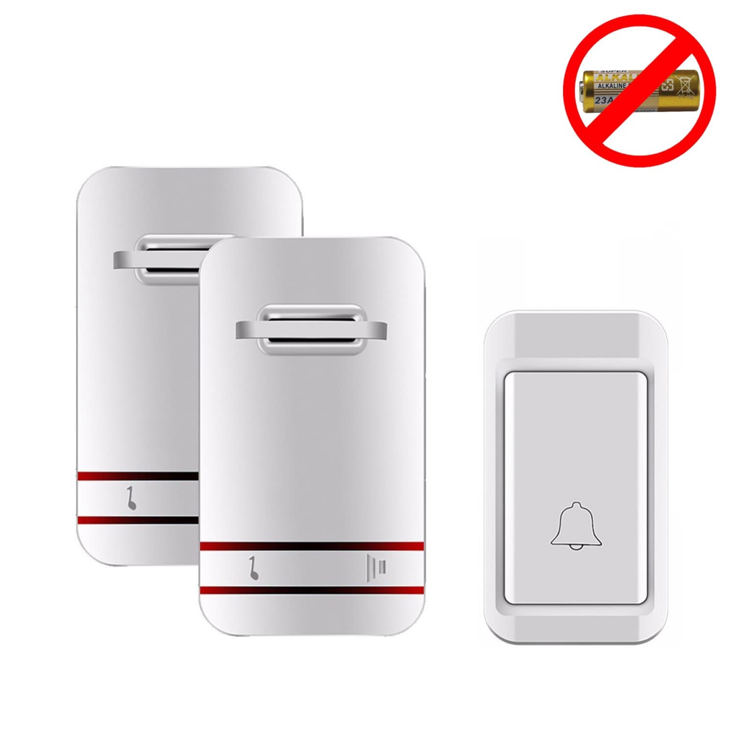 Self-Powered Wireless Doorbell, Waterproof Cordless Chime Kit Includes Push Button (No battery Required) and Plug-in Receivers, LED Flash, 500 Feet Range