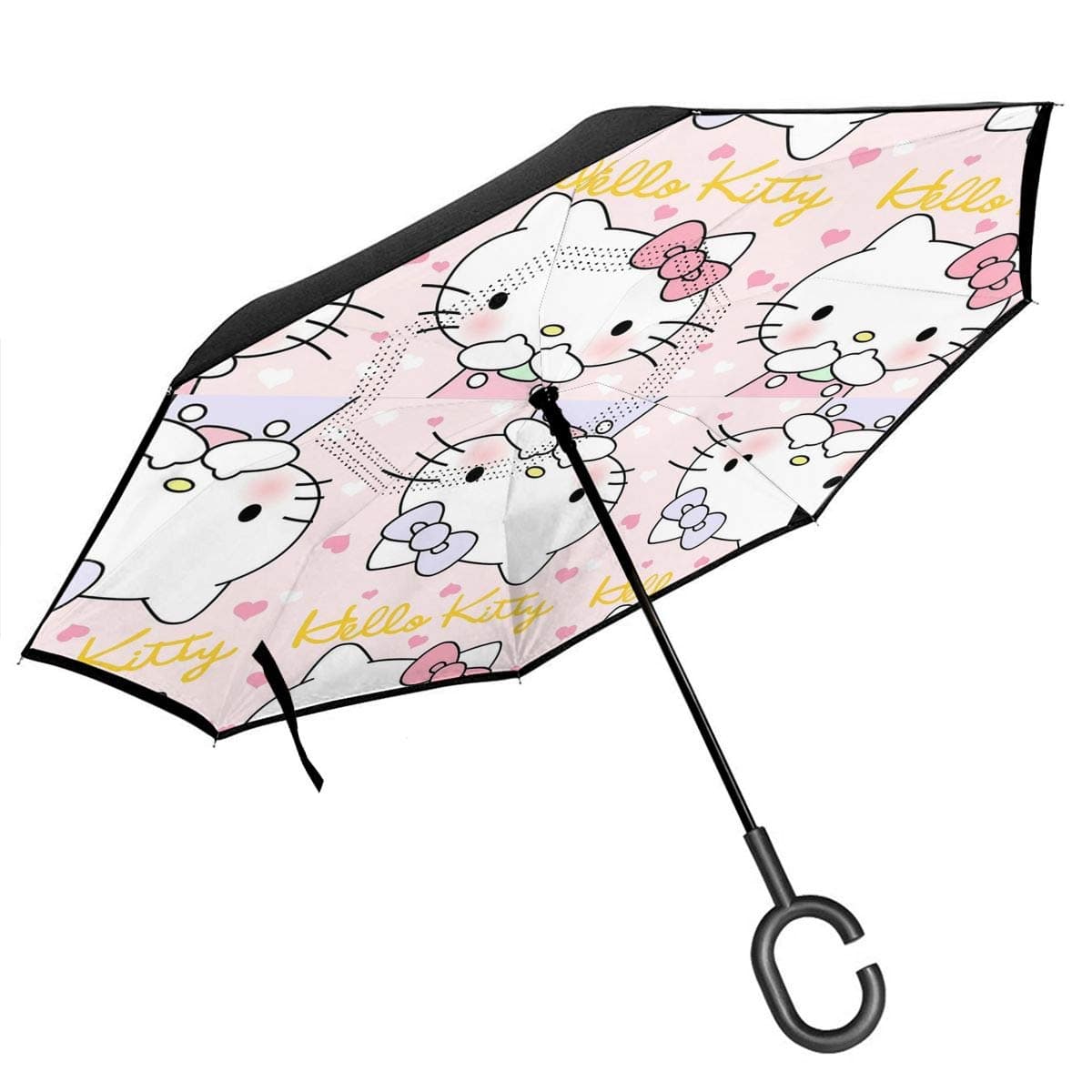 Double Layer Inverted Umbrella With C-Shaped Handle - Hello Kitty Reverse Windproof Umbrella UV Protection Upside Down Umbrella