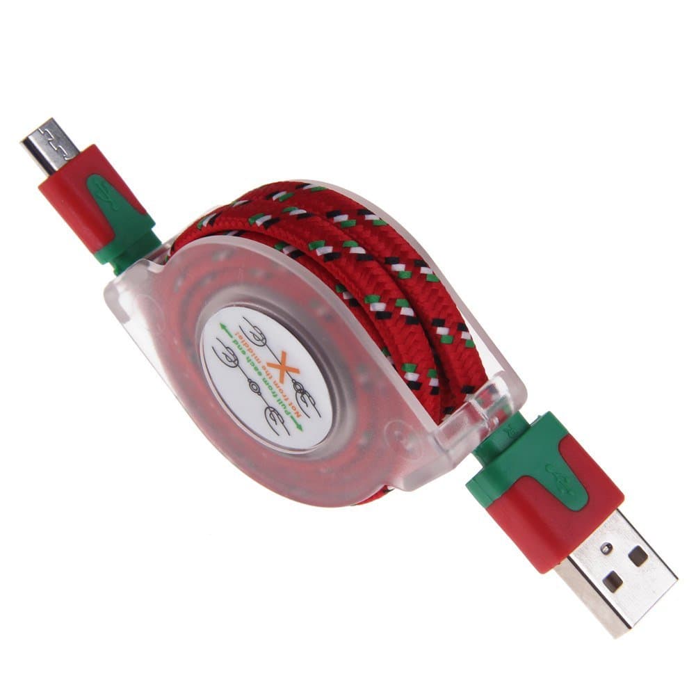 Braided Retractable Micro USB Data Charging Cable for Samsung HTC Nokia LG Sony (Red)
