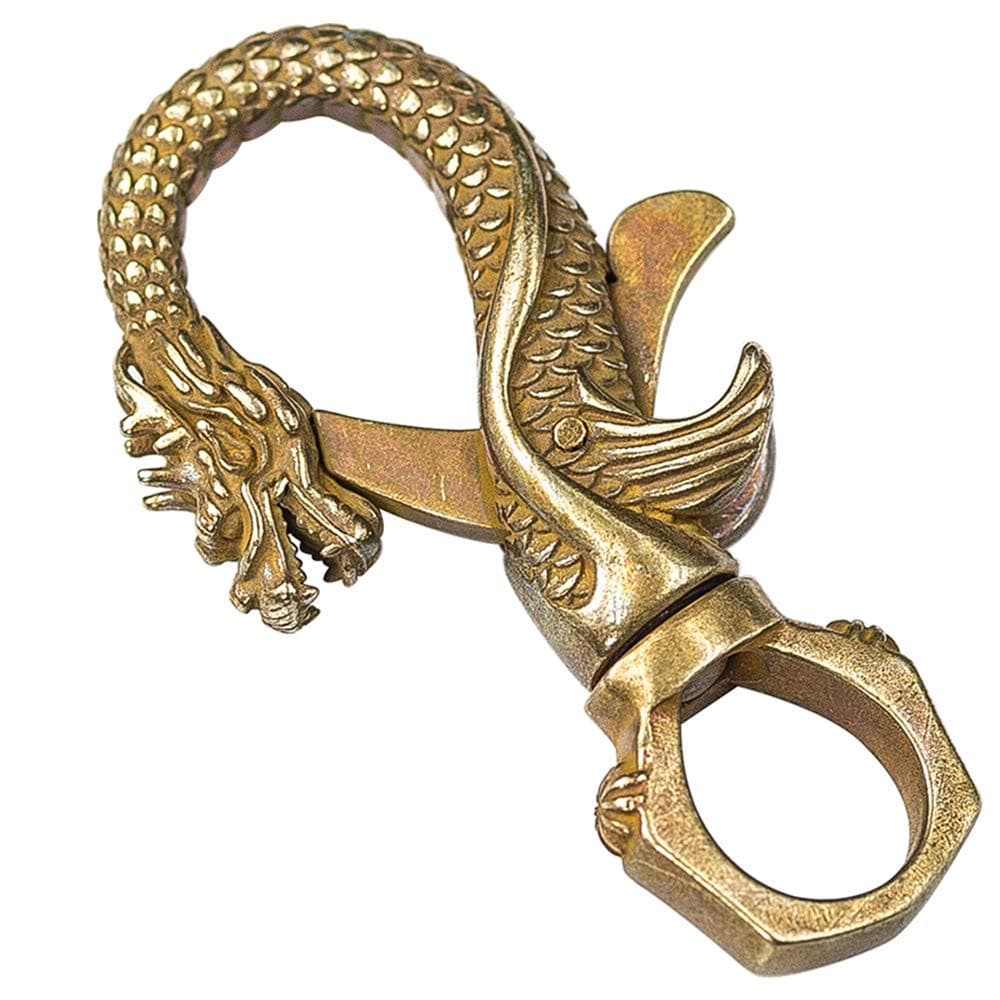 SmilePunk Handmade Solid Brass Dragon Figure Keychain Key Ring Hook Bottle Opener with Ring Multifunction Brass Art Retro Color Mens Gift