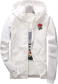 Men's Rose Floral Windbreaker Hooded Jacket Lightweight Casual Full Zip Flower Coat