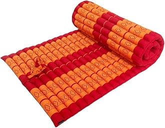 Traditional Thai Kapok Roll-Up Meditation Mattress for Yoga Massage or Relaxation (Orange, Red)