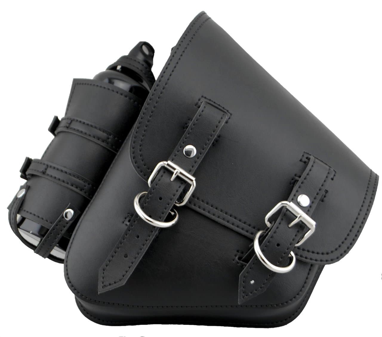 Harley Softail and Rigid Frame Left Side Saddle Bag Swingarm Bag Black Vinal PVC Synthetic Leather with Fuel Bottle Holder