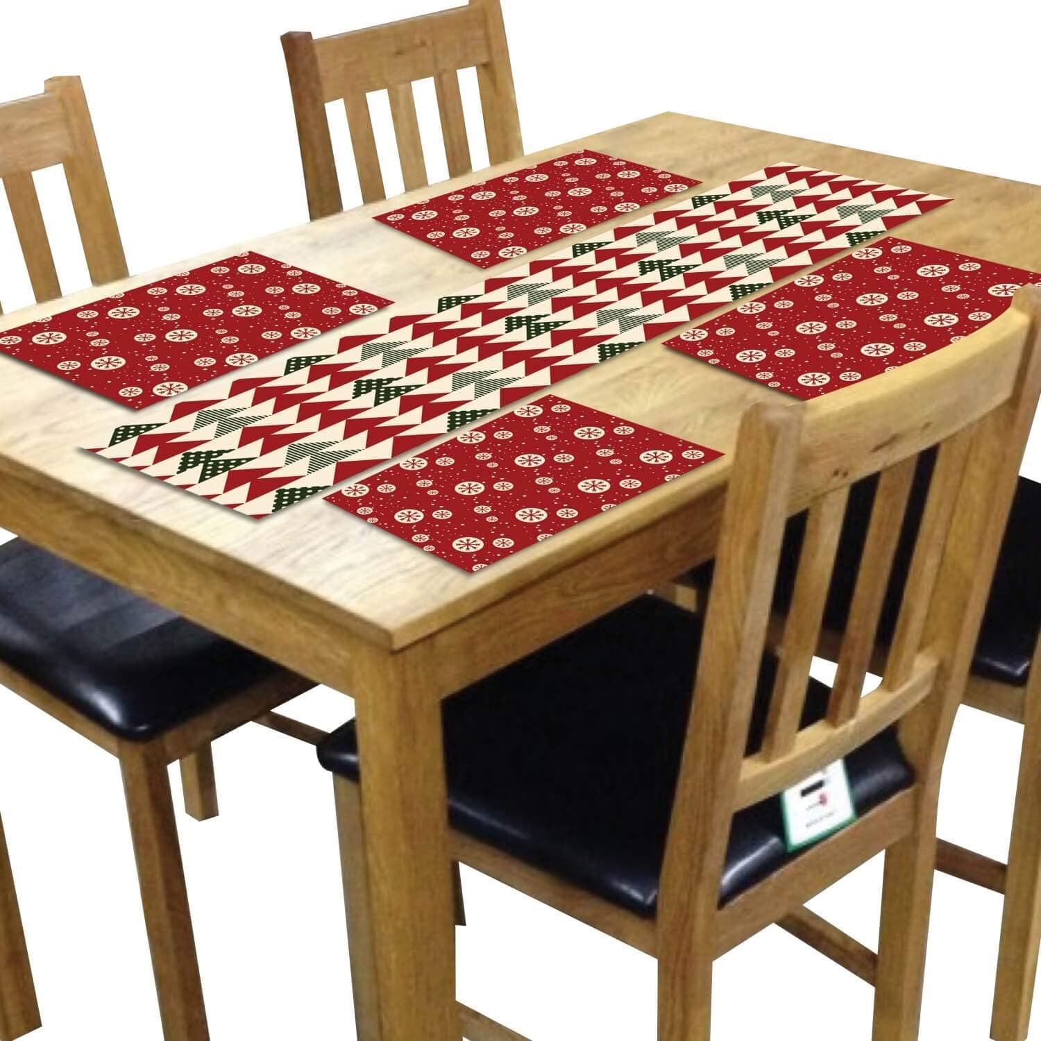 TheYaYaCafe 4 Table Mats and Runner Set for Dining Table (1 Table Runner Canvas Cotton Fabric 12X48 inches, 4 Cotton Table Placemats) Christmas Decorations - Superb Xmas Table Mats