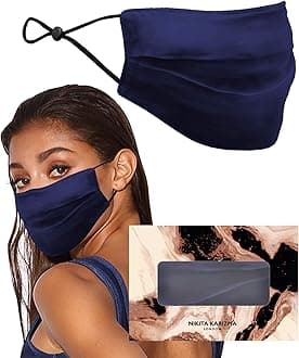 KARIZMA Beverly Hills Silk Face Mask. Navy Fashionable Designer Face Mask for Women. Washable Fabric Face Mask Reusable Facemask. 19 Momme Mulberry Silk Mask - Luxury Fashion Masks for Women