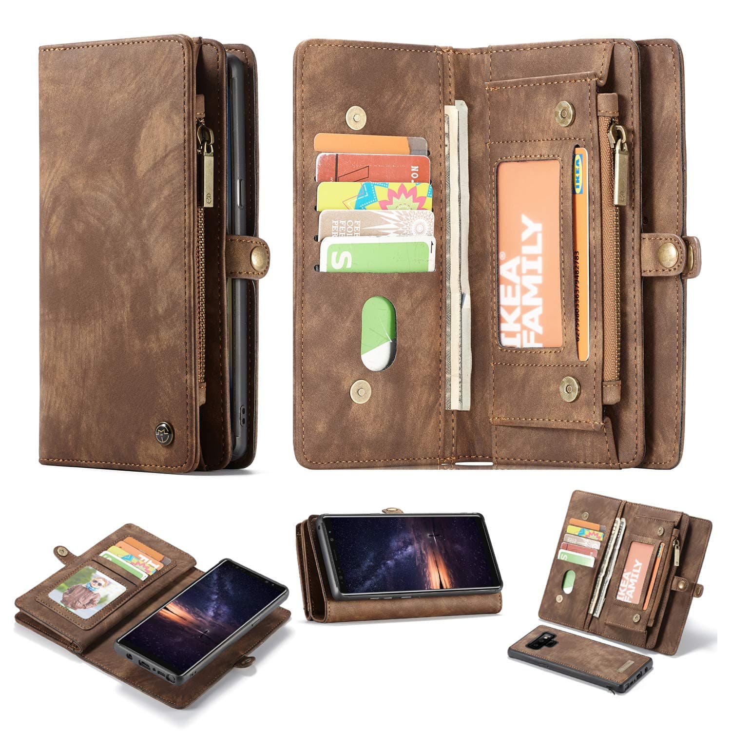 Galaxy Note 9 Wallet Case,AKHVRS Premium Leather Folding Flip Wallet Case Cover for Note 9 Card Slots Magnetic Closure Protective Cover Detachable Wallet Folio for Samsung Galaxy Note 9 Brown