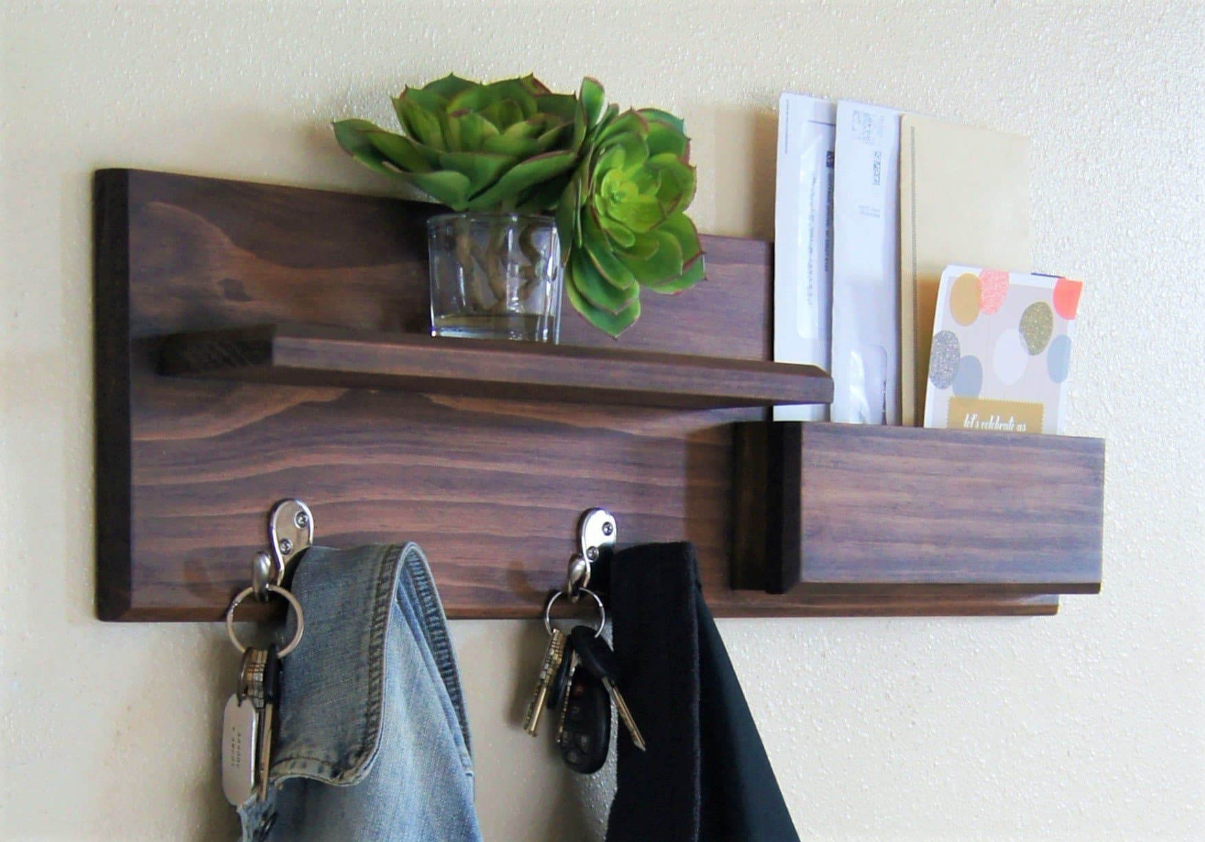 Wall Mounted Coat Rack and Magazine Rack Mail Storage Floating Shelf