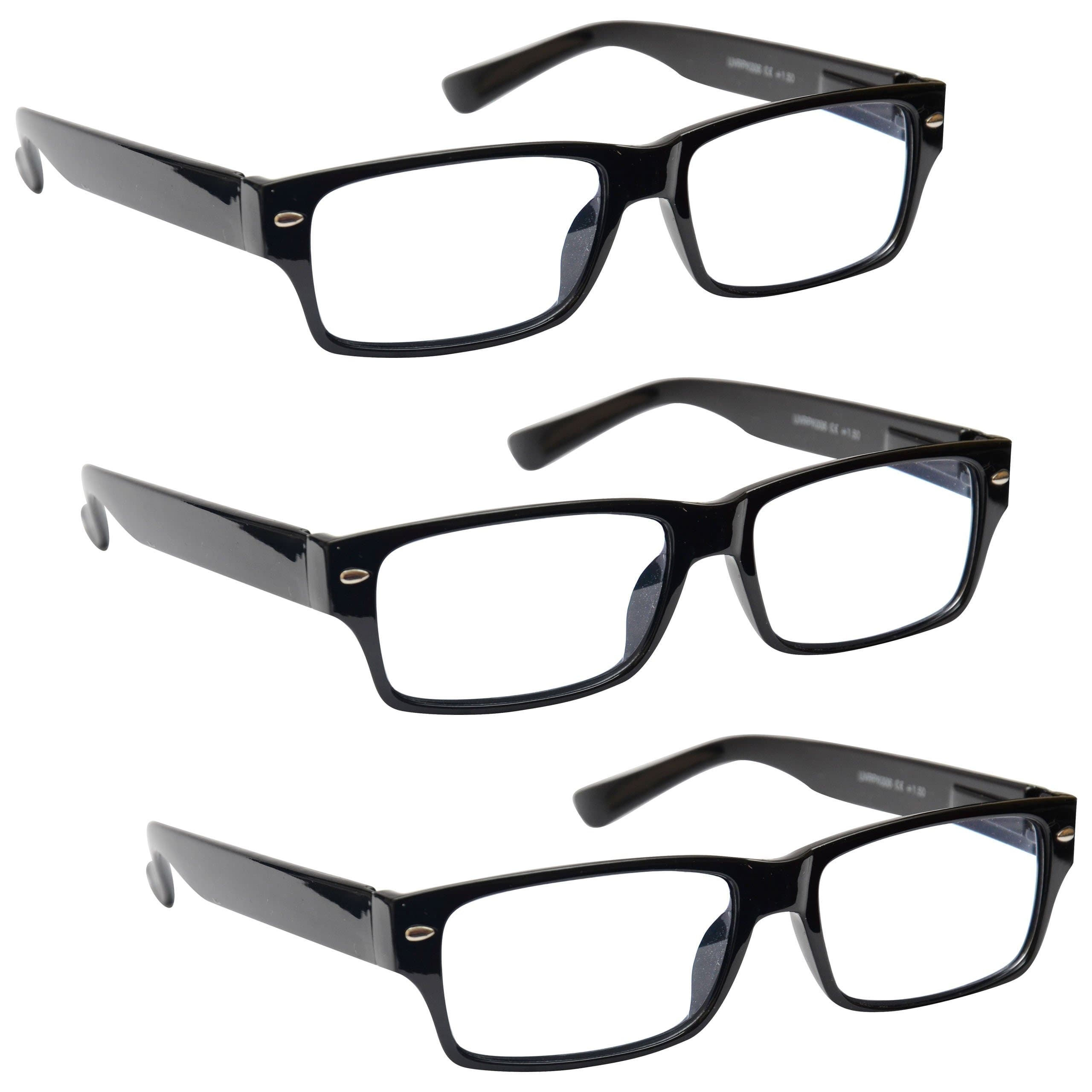 UV Reader Black Reading Glasses Value 3 Pack Mens Womens Spring Hinges UVR3PK006 +2.50