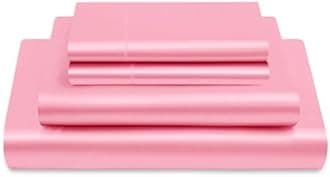 Vonty Satin Sheets Full Size Silky Soft Satin Bed Sheets Bright Pink Sheet Set, 1 Deep Pocket Fitted Sheet + 1 Flat Sheet + 2 Pillowcases