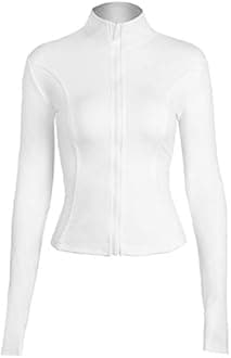 Locachy Women's Slim Fit Full Zip Athletic Running Sports Workout Jacket with Pockets Beige XS LOCA03920400