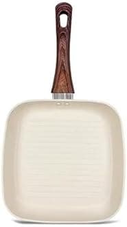 VDNSI Nonstick Grill Pan, 24cm, Beige, Marble Coating, Soft Touch Handle, PFOA Free, Square, 2L, Electric Stovetop Compatible