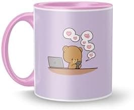 Special Milk and Mocha Bear Printed Coffee Mug Inner & Handel Pink Coloured Ceramic Mug 350 ml,(Pack of 1 Mug) Gift for Couple,Friends,Kids,Birthday… (Mocha*24-Pink71)
