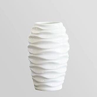 White Ceramic Flower Vase Home Wedding Decoration Ornamental Vases Table centperices (Short Embossed 20cm)