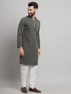 LATEST CHIKAN Men's Cotton Regular Striped Knee Lenght Kurta Full Sleeves