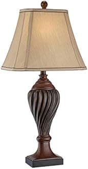 Regency Hill Traditional Style Table Lamp 28.5" Tall Two Tone Brown Urn Ball Beige Fabric Rectangular Shade for Living Room Bedroom Home Bedside Nightstand Home Office