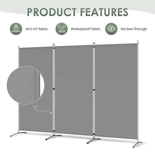 RANTILA 3 Panel Divider 6ft High Folding Privacy Screen Freestanding Room Partition Wall Divider 102"W x 20"D x 71"H Gray