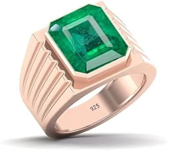 Gems Vibes Exquisite Emerald Gemstone Ring Solid 925 Sterling Silver Ring Gift For Any Occasion May Bithstone Emerald Ring Handmade Statement Ring Men's Signet Ring (Silver) Size L (6)