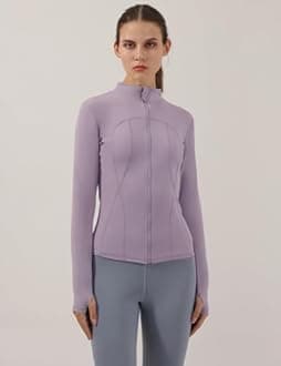 Locachy Women's Slim Fit Full Zip Athletic Running Sports Workout Jacket with Pockets Style 02 Purple M