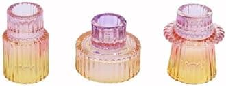 Vixdonos Glass Candlestick Holders Tealight Candle Holders for Table Centerpieces, Wedding Decor and Dinner Party (3 Pcs, Purple-Pink-Yellow)