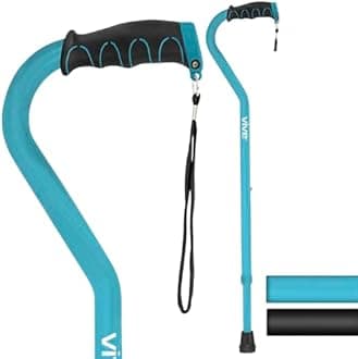 Vive Walking Cane for Women, Men, Elderly - Patented Offset Grip - Lightweight Adjustable Walking Aid with a Non-Slip Tip - Sturdy Balancing Mobility Aid for Seniors (Teal)