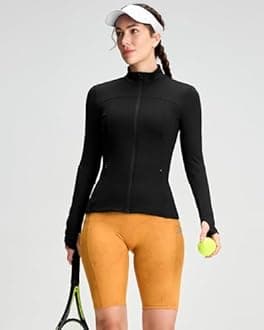 QUEENIEKE Women's Zip Up Workout Jackets - Slim Fit Cottony Soft Athletic Running Jacket Yoga Gym Tops with Thumb Holes