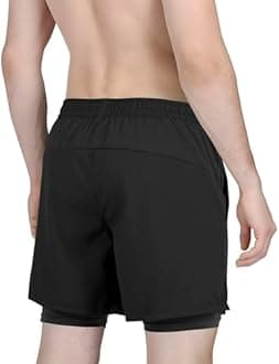 Men's 2 in 1 Athletic Quick Dry Shorts,Running Lightweight,Sweat Wicking Gym Workout Elastic Short