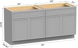 Vanity Art 66 Inch Bathroom Vanity Base Cabinet Double Sink Top (Without Sink), Soft Closing Door, Storage Unassembled Cabinet, Grey, 2ea 33 Inch Cabinet Combo