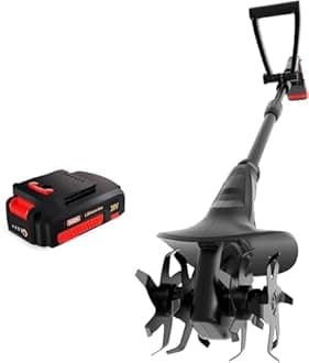 MZK 20V Cordless Tiller Cultivator with Steel Tines,8-inch Wide Battery Powered Garden Cultivator, 360RPM Electric Tiller for Lawn/Gardening/Soil Cultivation(2AH Battery&Charger Included),TC08D01